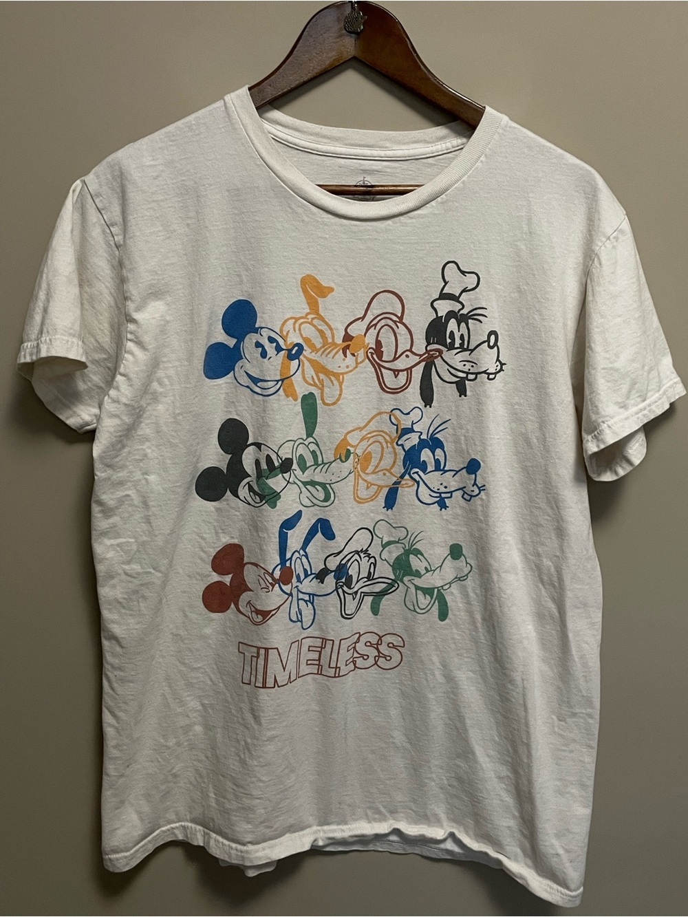 Disney Off-White Graphic T-Shirt Mickey Mouse Donald Duck Pluto & Goody Large